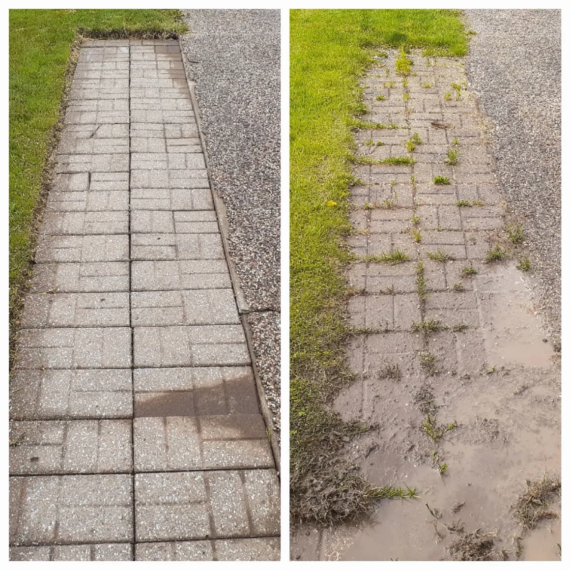 Paver walkway. After left · Before right.
